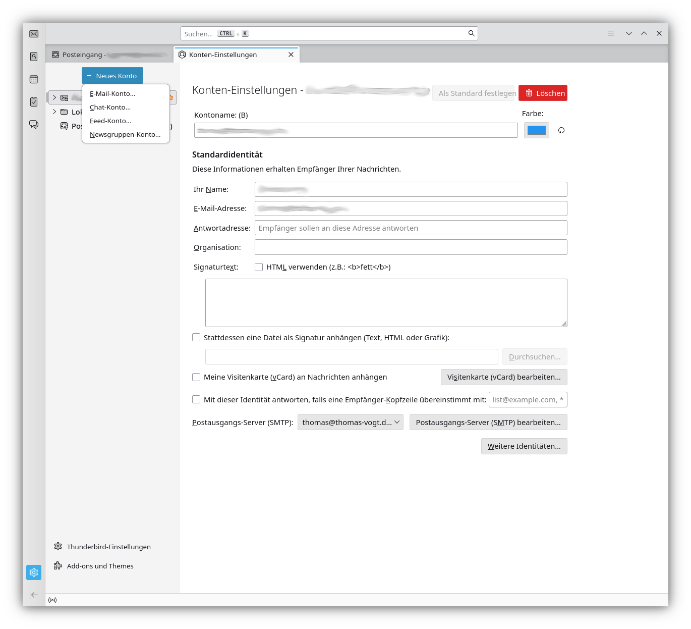 Neues E-Mail-Konto über die Kontenverwaltung anlegen