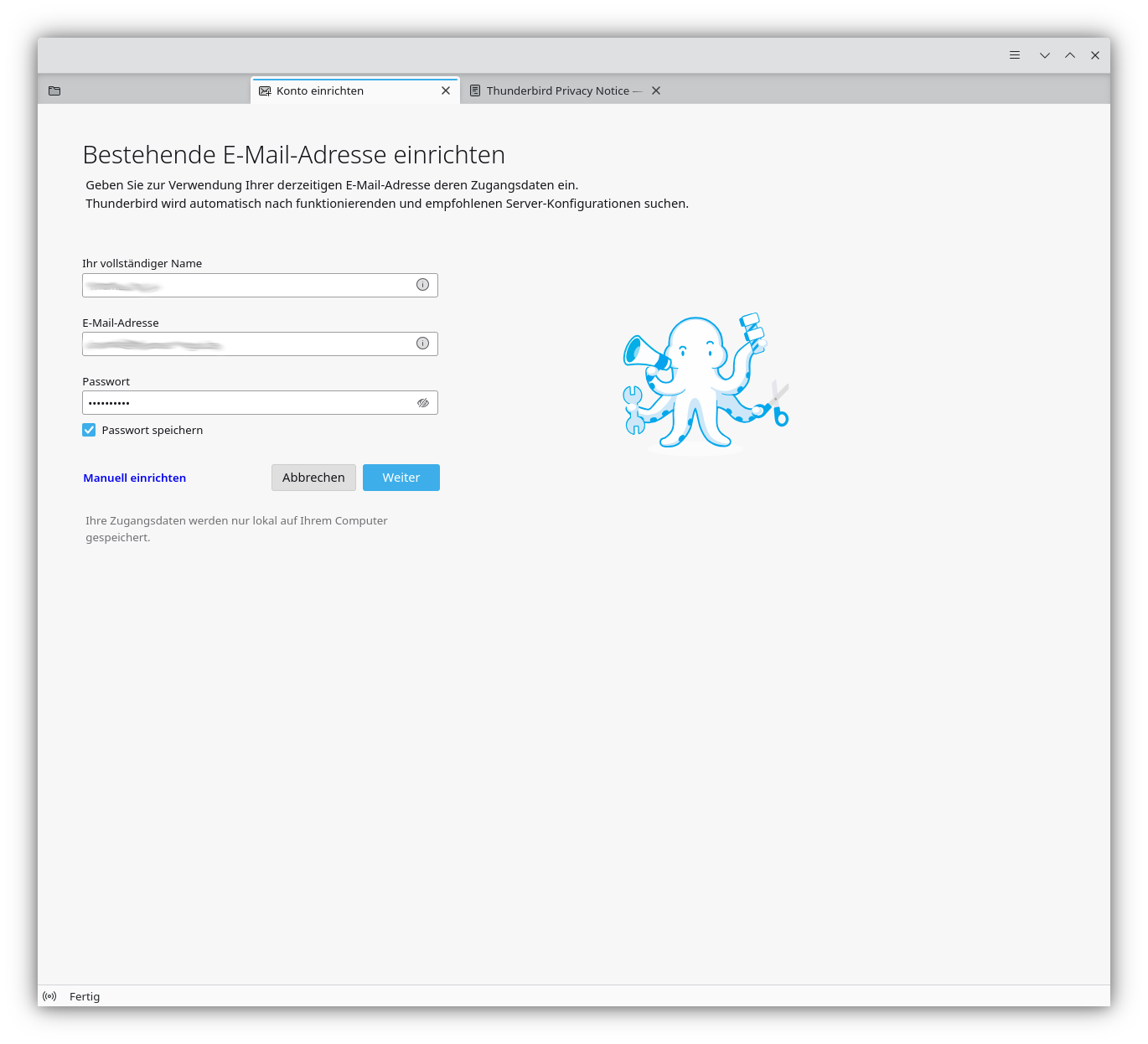 Name, E-Mail-Adresse und Passwort eingeben