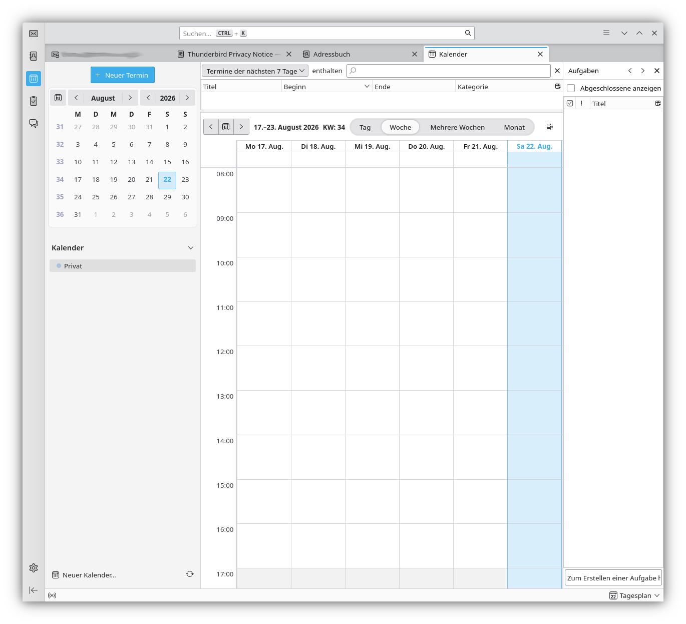 Kalenderansicht mit Neuer Kalender&hellip;