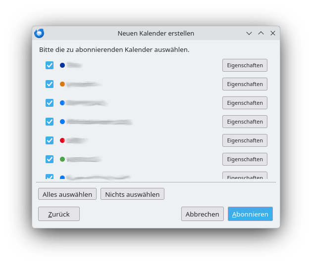 Verfügbare Kalender auswählen